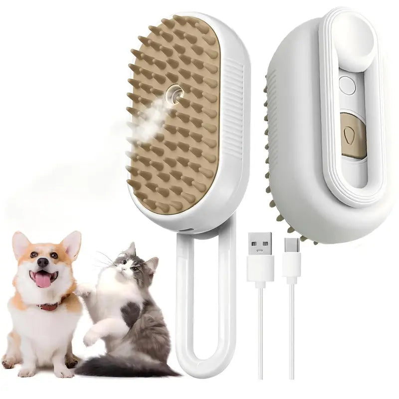 Electric Cat Steam Brush – 3-In-1 Pet Grooming Comb with Water Spray for Cats and Dogs, USB Rechargeable