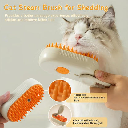 Electric Cat Steam Brush – 3-In-1 Pet Grooming Comb with Water Spray for Cats and Dogs, USB Rechargeable